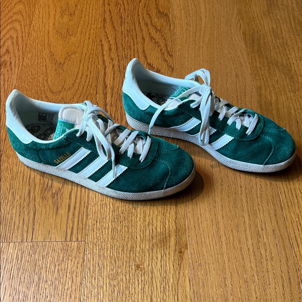 adidas Green Suede Gazelle Sneakers with White Stripes